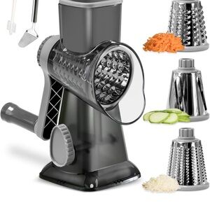 Manual Rotary Cheese Grater with 3 Interchangeable Blades